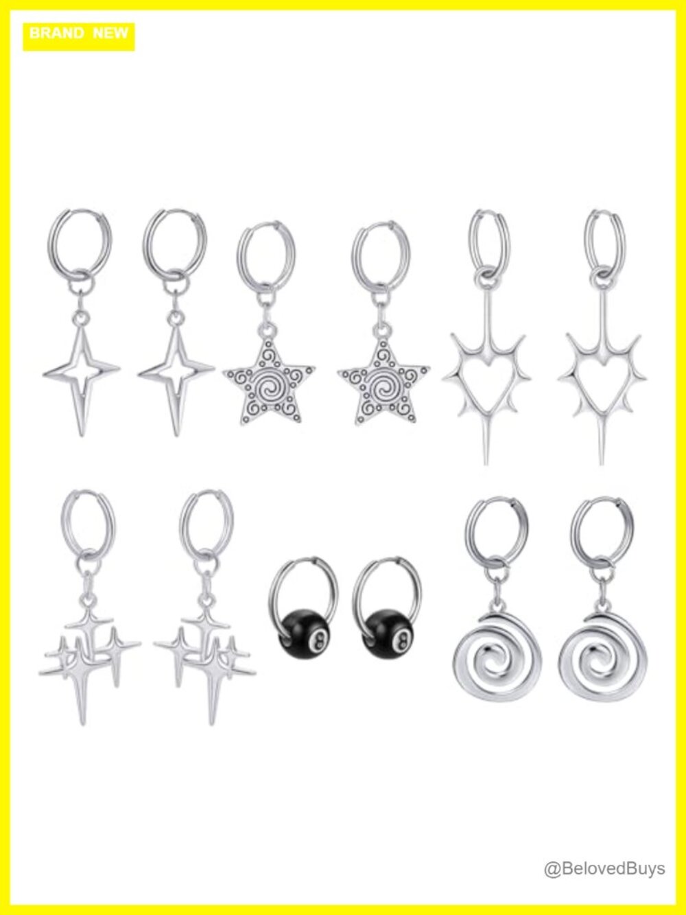 5Pc Y2K Star Earrings Set Emo Grunge Goth Punk Alt Metal Dangle